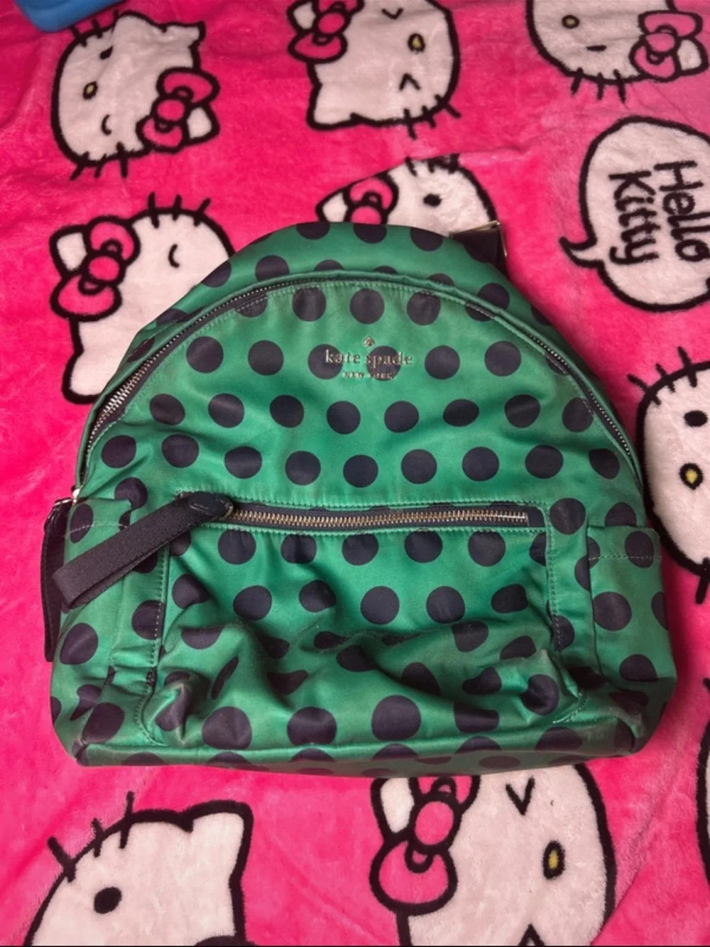 kate spade kids green polka dot backpack with black dots